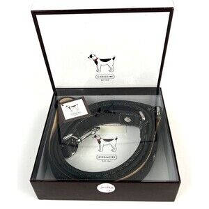 New COACH Mini Signature Black White Leather Dog Leash LARGE 4005
